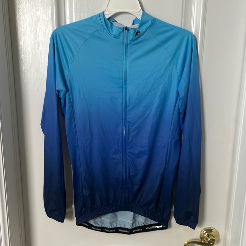 Blue Lightweight Performance Jacket with High Collar and Full-Length Zipper